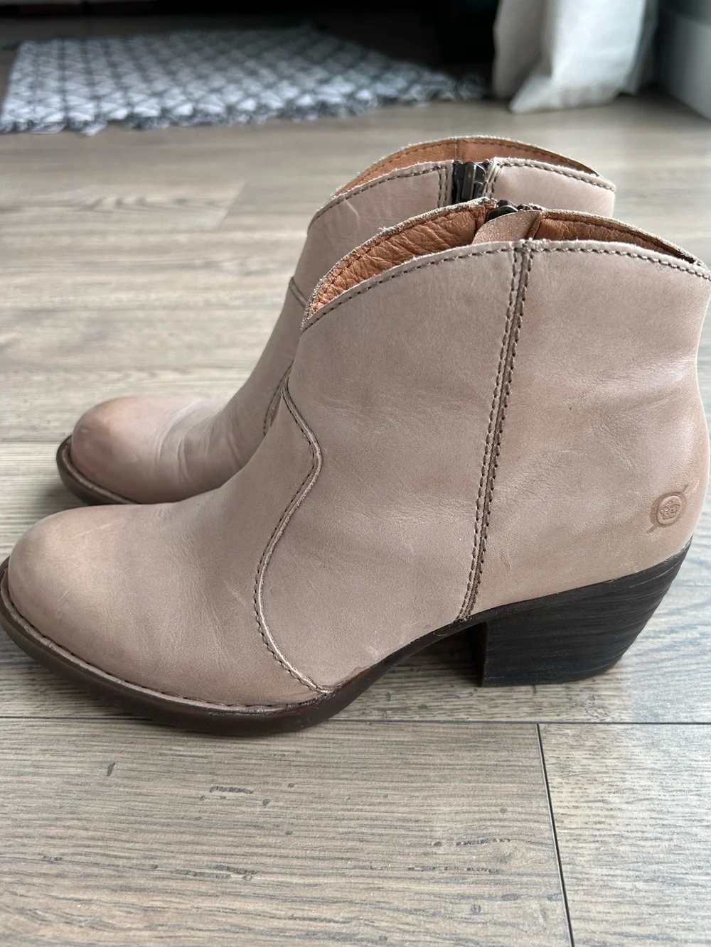 Born Western Style Ankle Booties in Light Beige
